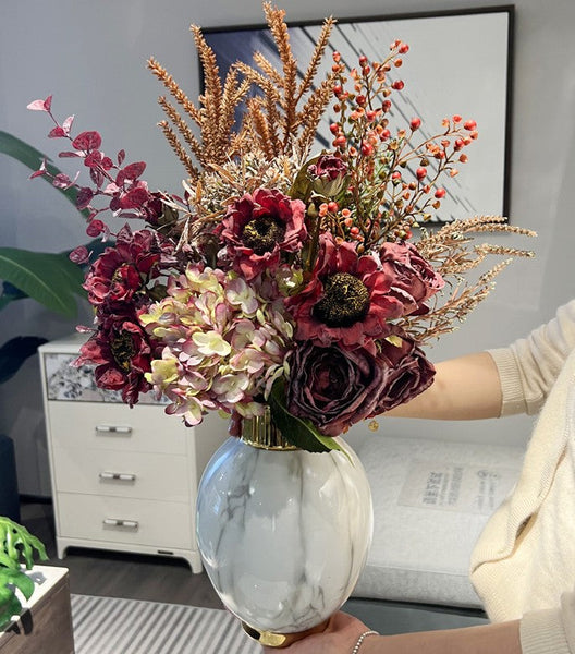 Creative Faux Silk Floral Bouquet Table Centerpiece, Large Bunch of Flowers Arrangement Interior Design, Creative Modern Artificial Floral Arrangement-HomePaintingDecor