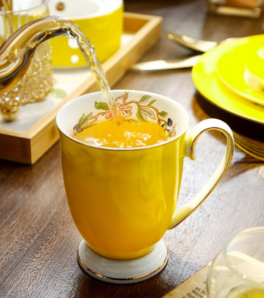 Creative Yellow Bone China Porcelain Tea Cup, Elegant Yellow Ceramic Mug, Unique Royal Ceramic Mugs, Beautiful British Tea Cups