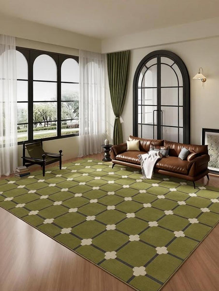 Minimalist Geometric Rugs for Living Room, Green Absract Rugs for Bedroom, Living Room Contemporary Modern Rugs, Mid Century Modern Rugs-HomePaintingDecor