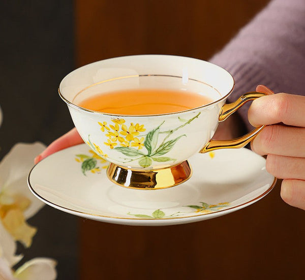 British Royal Ceramic Tea Cups for Traditional Afternoon Tea, 7.4 oz Floral Ceramic Coffee Cup and Saucer, Flower Tea Cup and Saucer Set, Porcelain Tea Cup and Saucer Set in Gift Box-HomePaintingDecor