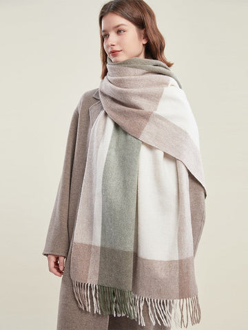 Wool Scarf for Women, Plaid Winter Shawl, Soft Wool Scarf for women, Christmas Holiday Gift, Evening Wrap, Large Winter Shawl, Elegant Shawl, Warm Cape, Winter Scarves-HomePaintingDecor