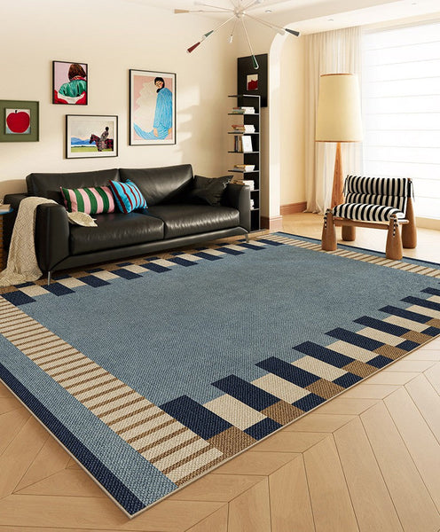 Geometric Modern Area Rugs, Modern Living Room Rug Ideas, Mid Century Contemporary Rugs, Blue Modern Rugs for Dining Room-HomePaintingDecor