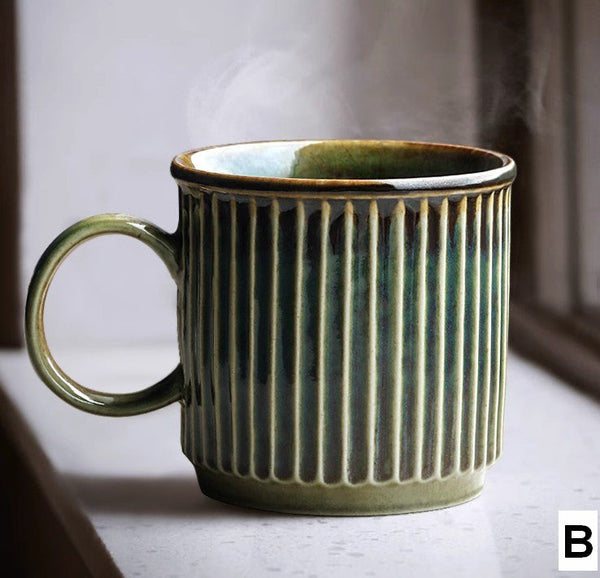Unique Tea Cup, 10 oz Creative Brown Green Ceramic Coffee Mugs, Large Modern Handmade Pottery Coffee Cup, Large Capacity Coffee Mugs-HomePaintingDecor