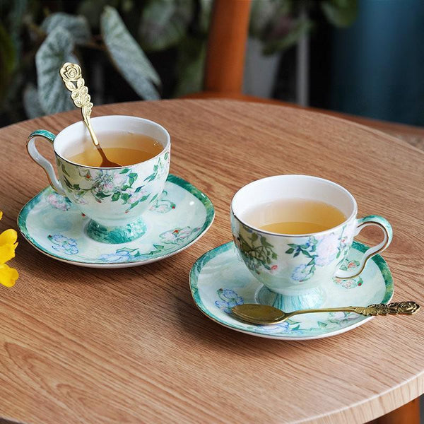 Elegant Coffee Cup, Porcelain Tea Saucer, Ceramic Tea Cup Set, Luxury Tea Cup Set, British Tea Cup Set-HomePaintingDecor