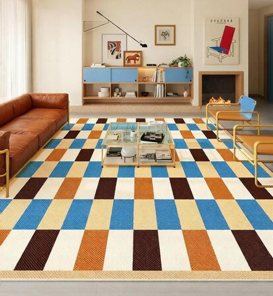 Mid Century Modern Rugs, Modern Living Room Rug Ideas, Geometric Contemporary Area Rugs, Colorful Modern Rugs for Bedroom-HomePaintingDecor
