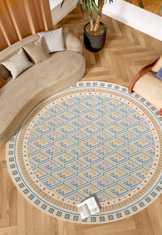 Abstract Contemporary Round Rugs for Dining Room, Circular Modern Rugs for Bathroom, Geometric Modern Rug Ideas for Living Room, Modern Rugs for Children's Room-HomePaintingDecor
