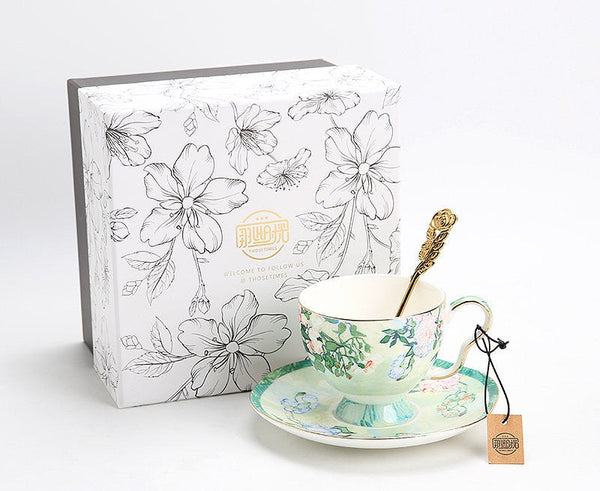 Luxury Tea Cup Set, Elegant Coffee Cup, Porcelain Tea Saucer, Ceramic Tea Cup Set, British Tea Cup Set-HomePaintingDecor