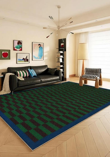 Modern Living Room Rug Ideas, Geometric Contemporary Area Rugs, Green Mid Century Modern Rugs, Colorful Modern Rugs for Dining Room-HomePaintingDecor