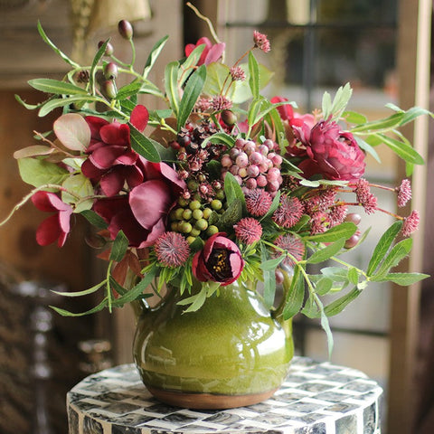 Beautiful Flower Arrangement for Home Decoration, Large Bunch of Peony Branch, Table Centerpiece, Real Touch Artificial Floral for Living Room-HomePaintingDecor