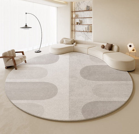 Abstract Modern Rugs for Living Room, Contemporary Round Rugs Next to Bed, Grey Geometric Carpets for Sale, Circular Rugs under Dining Room Table-HomePaintingDecor