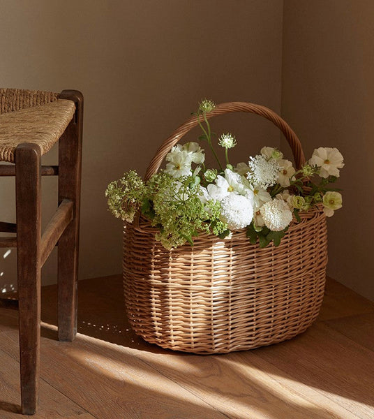 Hand-woven Wicker Storage Basket, Natural Fruit Basket, Storage Basket for Kitchen, Picnic Storage Basket with Handle, Willow Weaving Storage Basket for Shelves-HomePaintingDecor
