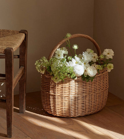 Hand-woven Wicker Storage Basket, Natural Fruit Basket, Storage Basket for Kitchen, Picnic Storage Basket with Handle, Willow Weaving Storage Basket for Shelves-HomePaintingDecor