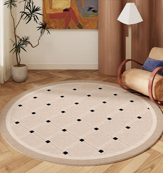 Bedroom Circular Modern Rugs, Mid Century Modern Rugs under Chairs, Geometric Round Rugs for Dining Room, Contemporary Modern Rugs-HomePaintingDecor
