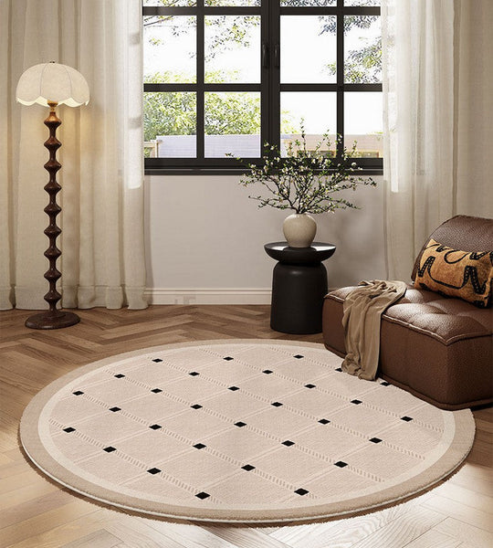 Bedroom Circular Modern Rugs, Mid Century Modern Rugs under Chairs, Geometric Round Rugs for Dining Room, Contemporary Modern Rugs-HomePaintingDecor