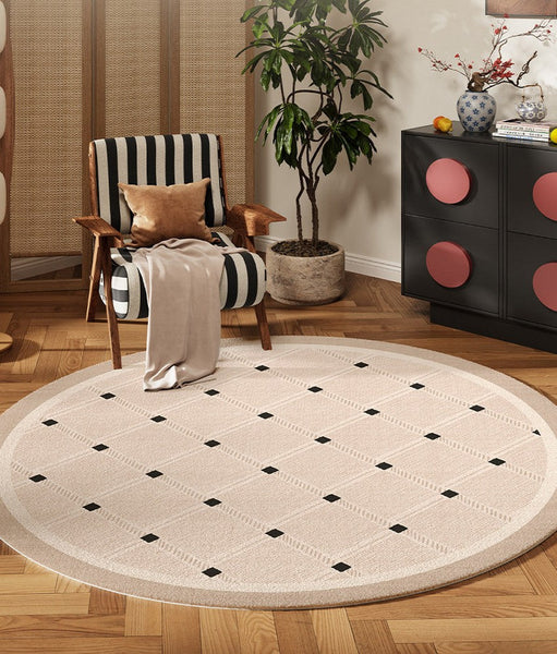 Bedroom Circular Modern Rugs, Mid Century Modern Rugs under Chairs, Geometric Round Rugs for Dining Room, Contemporary Modern Rugs-HomePaintingDecor