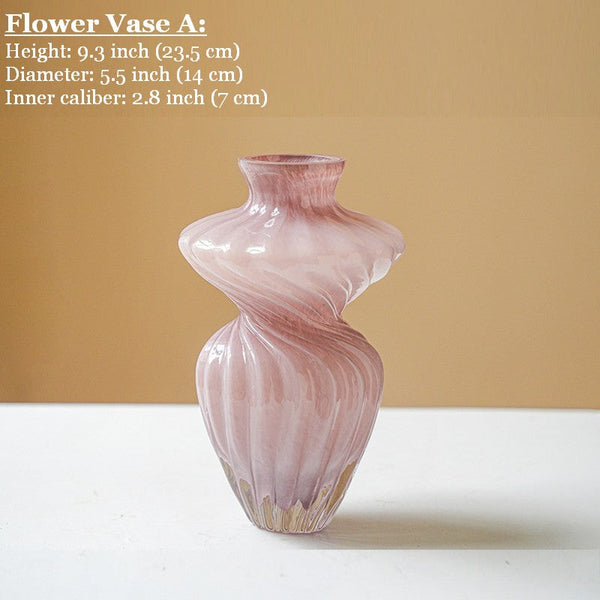 Modern Vases for Living Room, Mid Century Pink Vases for Flowers, Handmade Contemporary Glass Vases, Unique Decorative Glass Vase, Centerpiece Vases on Table-HomePaintingDecor