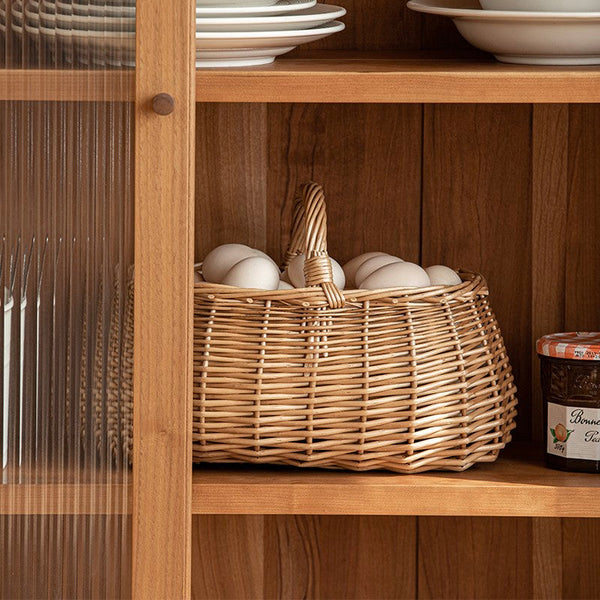 Hand-woven Wicker Storage Basket, Small Picnic Storage Basket with Handle, Willow Weaving Baskets for Vegetable, Natural Fruit Basket, Kitchen Storage Baskets-HomePaintingDecor