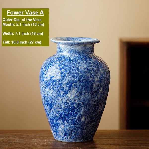 Modern Pottery Flower Vases, Handmade Water Holding Flower Vases, Centerpiece on Dining Table, Blue Pottery Bud Vases, Large Flower Vases on Table-HomePaintingDecor