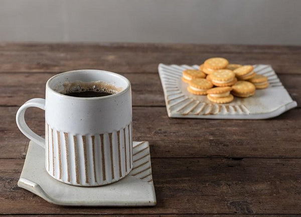 Latte Coffee Cup, Cappuccino Coffee Mug, 10 oz Coffee Cup and Saucer Set, Large Coffee Cup, Pottery Coffee Cups-HomePaintingDecor
