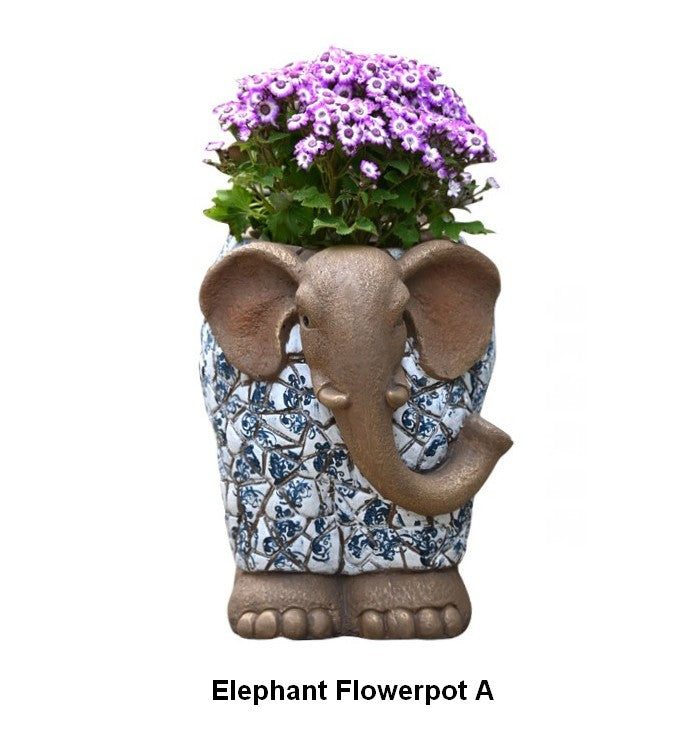 Large Garden Flower Pot, Elephant Flowerpot, Unique Garden Flowerpot, Resin Statue for Garden, Modern Animal Statue for Garden Ornaments, Villa Outdoor Decor Gardening Ideas-HomePaintingDecor