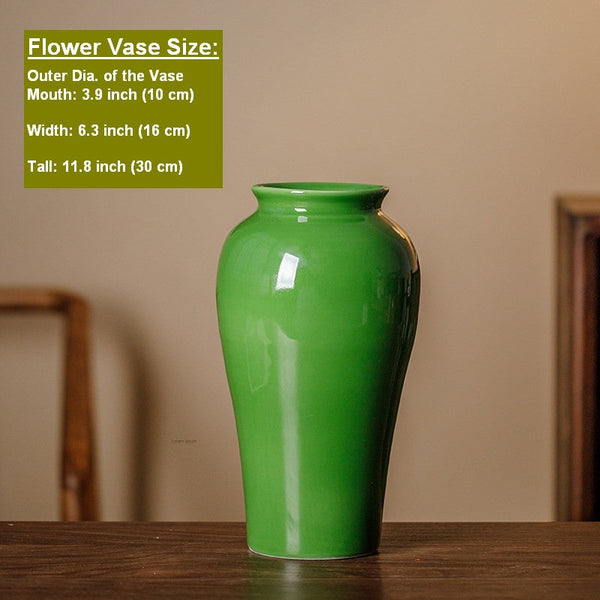 Handmade Water Holding Flower Vase, Centerpiece Ceramic Bud Vases, Green Porcelain Flower Vases, Vintage Flower Vases on Table-HomePaintingDecor