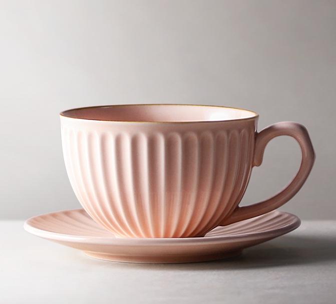 Pink Pottery Coffee Cups, Cappuccino Coffee Mug, Latte Coffee Cup, White Tea Cup, Ceramic Coffee Cup, Coffee Cup and Saucer Set-HomePaintingDecor