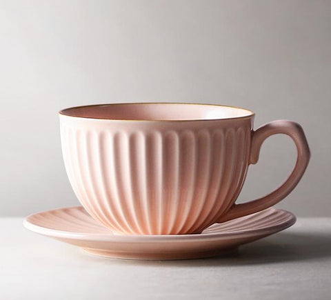 Pink Pottery Coffee Cups, Cappuccino Coffee Mug, Latte Coffee Cup, White Tea Cup, Ceramic Coffee Cup, Coffee Cup and Saucer Set-HomePaintingDecor