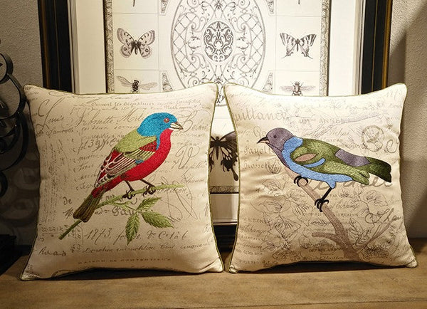 Decorative Throw Pillows, Bird Throw Pillows, Pillows for Farmhouse, Sofa Throw Pillows, Embroidery Throw Pillows, Rustic Pillows for Couch-HomePaintingDecor
