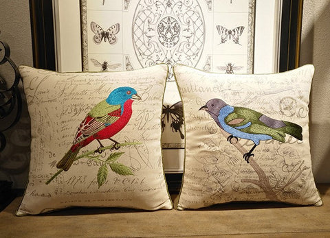 Decorative Throw Pillows, Bird Throw Pillows, Pillows for Farmhouse, Sofa Throw Pillows, Embroidery Throw Pillows, Rustic Pillows for Couch-HomePaintingDecor