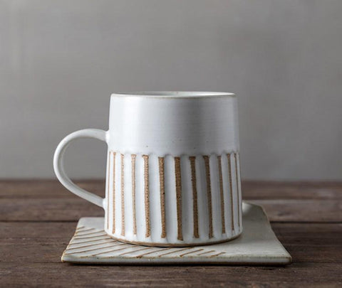 Coffee Cup and Saucer Set, Latte Coffee Cup, Cappuccino Coffee Mug, Large Coffee Cup, Pottery Coffee Cups-HomePaintingDecor