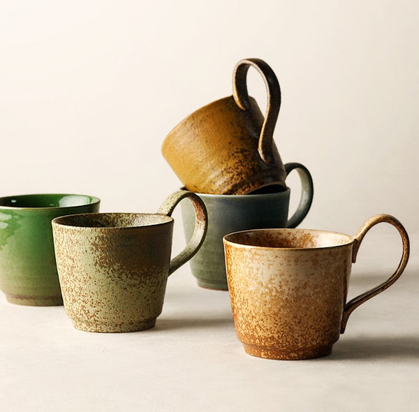 Modern Handmade Pottery Coffee Cup, Creative Brown Green Blue Ceramic Coffee Mugs, Large Unique Tea Cup, Large Capacity Coffee Cups-HomePaintingDecor