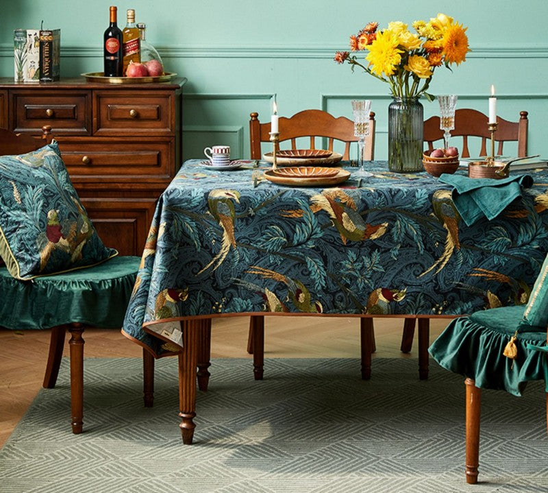Modern Table Covers for Kitchen, Waterproof Tablecloth, Blue Rectangle Tablecloth for Dining Room Table, Nightingale Bird Tablecloth, Farmhouse Table Cloth