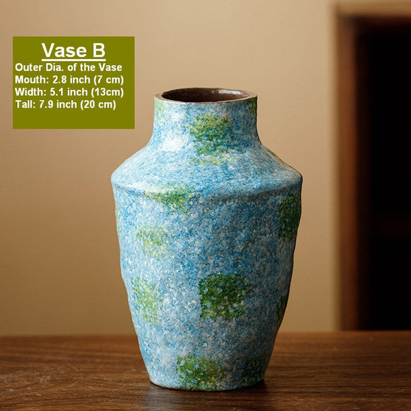 Centerpiece on Dining Table, Blue Flower Vase on Table, Handmade Water Holding Flower Vases, Pottery Flower Vases, Modern Bouquet Flower Vases-HomePaintingDecor