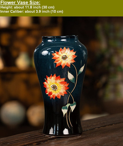 Ceramic Bouquet Vases, Sunflower Vases on Table, Porcelain Flower Vases, Dining Table Centerpiece, Handmade Water Holding Flower Vase-HomePaintingDecor
