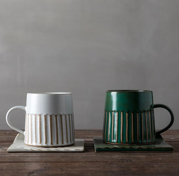 Latte Coffee Cup, Cappuccino Coffee Mug, 10 oz Coffee Cup and Saucer Set, Large Coffee Cup, Pottery Coffee Cups-HomePaintingDecor