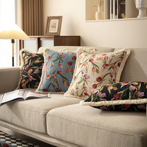 Decorative Sofa Pillows for Couch, Tulip Flower Pillow Covers, Large Flower Decorative Pillows for Bedroom, Farmhouse Decorative Pillows-HomePaintingDecor