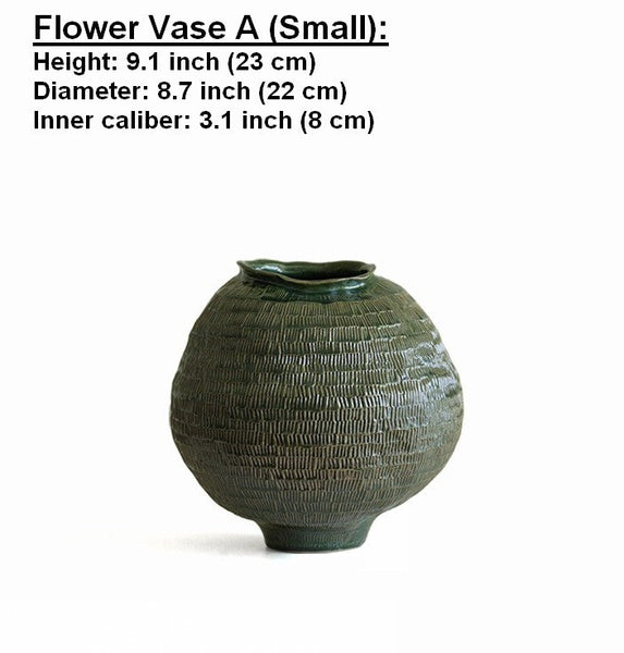 Large Contemporary Vases on Dining Table, Handmade Modern Flower Vase, Centerpiece Ceramic Bouquet Vases, Green Porcelain Vases for Modern Home Decor-HomePaintingDecor