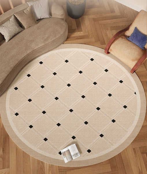 Bedroom Circular Modern Rugs, Mid Century Modern Rugs under Chairs, Geometric Round Rugs for Dining Room, Contemporary Modern Rugs-HomePaintingDecor