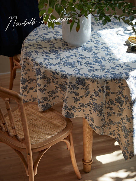 Vintage Rectangle Tablecloth for Dining Room Table, French Flower Pattern Tablecloth for Round Table, Rustic Farmhouse Table Cover for Kitchen-HomePaintingDecor