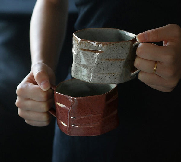 Unique Tea Cup and Saucer, 8 oz Modern Handmade Pottery Coffee Cup, Creative Ceramic Coffee Cup with Saucer, Tea Cup Set for Traditional Afternoon Tea-HomePaintingDecor