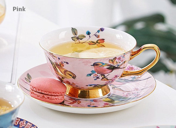 Unique Afternoon Tea Cups and Saucers in Gift Box, Royal Bone China Porcelain Tea Cup Set, Elegant Flower Pattern Ceramic Coffee Cups, Beautiful British Tea Cups-HomePaintingDecor