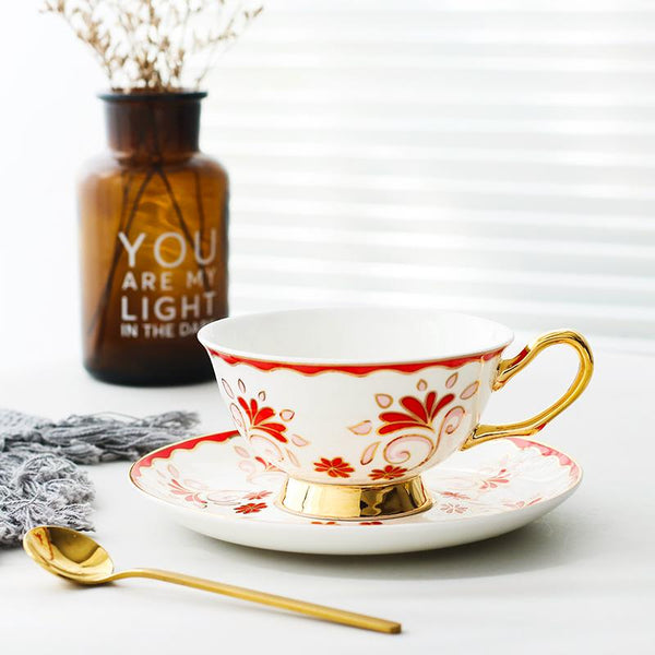 British Tea Cups, Porcelain Coffee Cups, Tea Cup and Saucer, Coffee Cups with Gold Trim and Gift Box, Latte Coffee Cups-HomePaintingDecor