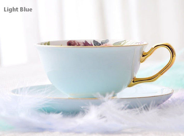 Royal Porcelain Tea Cup Saucer Set, Elegant Flower Pattern Ceramic Coffee Cups, Beautiful British Tea Cups, Unique Traditional Afternoon Tea Cup and Saucer in Gift Box-HomePaintingDecor