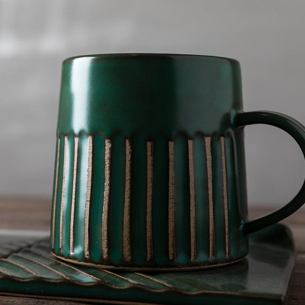 Latte Coffee Cup, Cappuccino Coffee Mug, 10 oz Coffee Cup and Saucer Set, Large Coffee Cup, Pottery Coffee Cups-HomePaintingDecor