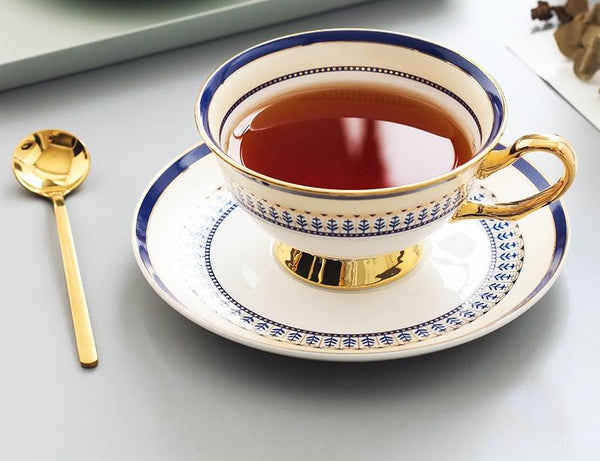 Porcelain Coffee Cups, Latte Coffee Cups, British Tea Cups, Tea Cups and Saucers, Coffee Cups with Gold Trim and Gift Box-HomePaintingDecor