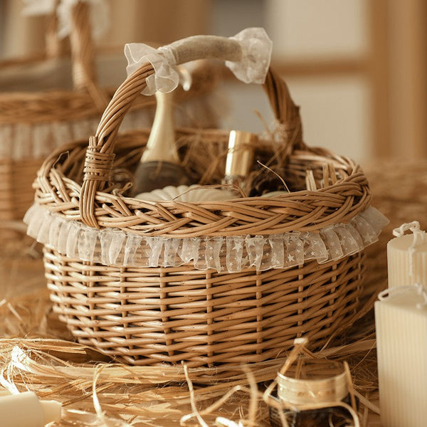 Storage Basket for Kitchen, Picnic Storage Basket with Handle, Hand-woven Wicker Storage Basket, Natural Fruit Basket, Willow Weaving Baskets for Shelves-HomePaintingDecor