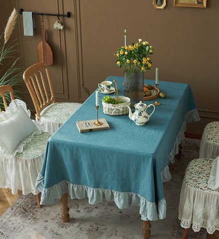 Blue Modern Table Cloth, Ramie Tablecloth for Home Decoration, Extra Large Rectangle Tablecloth for Dining Room Table, Square Tablecloth for Round Table-HomePaintingDecor