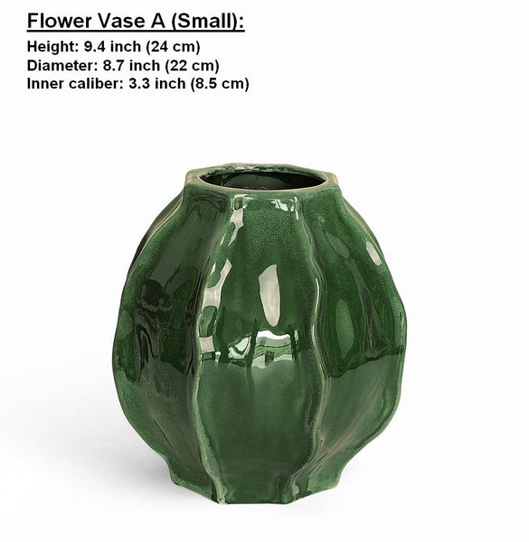 Large Contemporary Vases on Dining Table, Handmade Modern Flower Vase, Centerpiece Ceramic Bouquet Vases, Green Porcelain Vases for Modern Home Decor-HomePaintingDecor