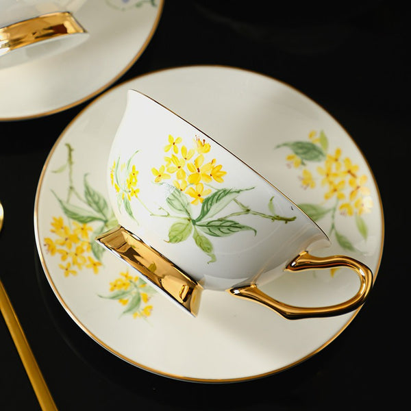 Unique Tea Cup and Saucer in Gift Box, Floral Ceramic Coffee Cup with Saucer, Beautiful British Tea Cup and Saucer, Porcelain Tea Cup Saucer Set-HomePaintingDecor