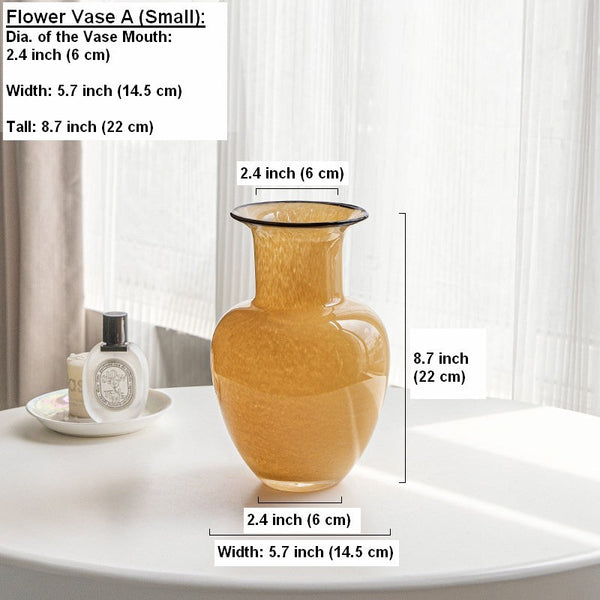 Contemporary Vases for Modern Home Decor, Handmade Liuli Vases, Color Glaze Vase, Yellow Glass Bud Vases, Centerpiece Vases on Table-HomePaintingDecor